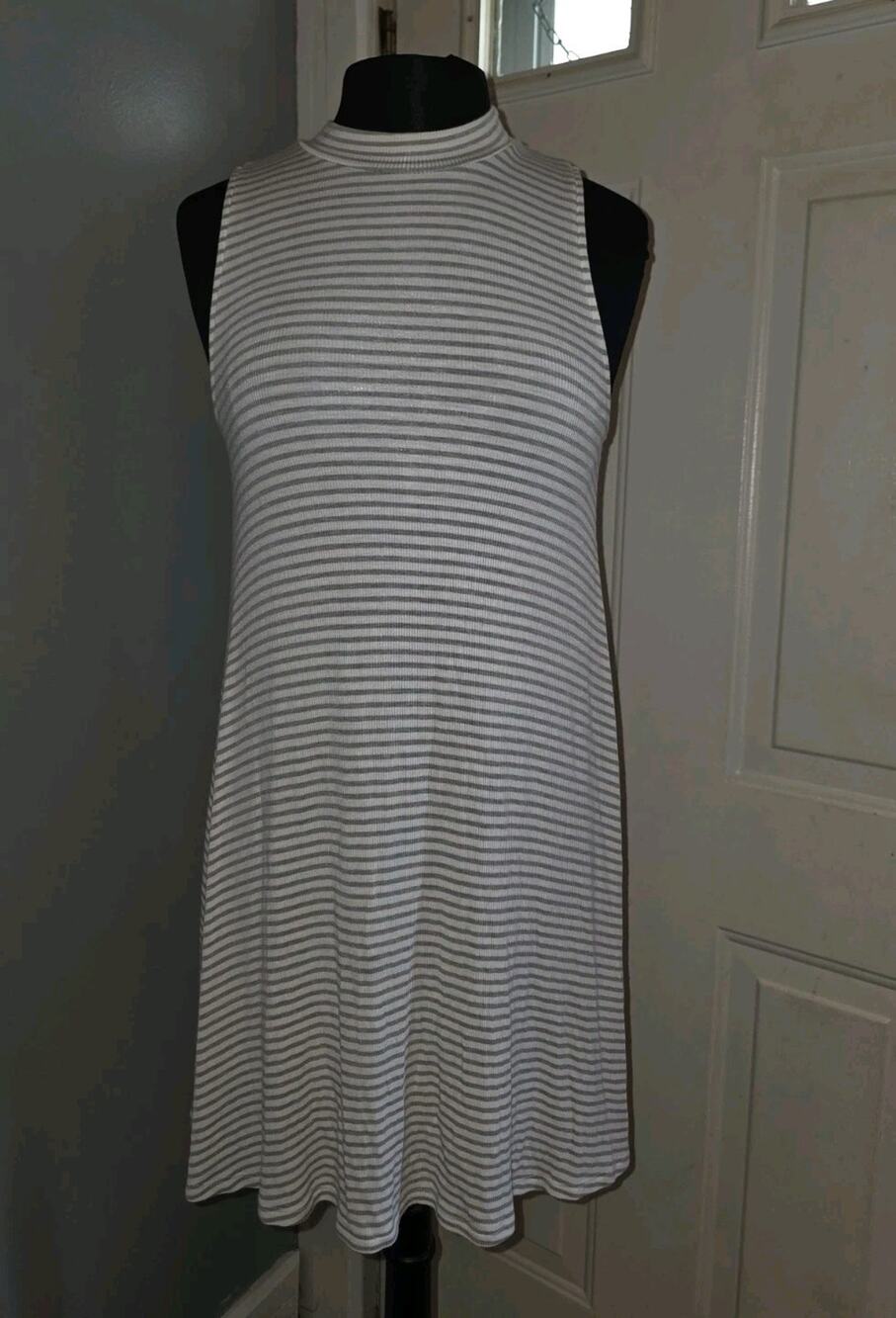 EVERLY Womens Black & White Striped Sleeveless Dress Fitted MADE IN USA Size S